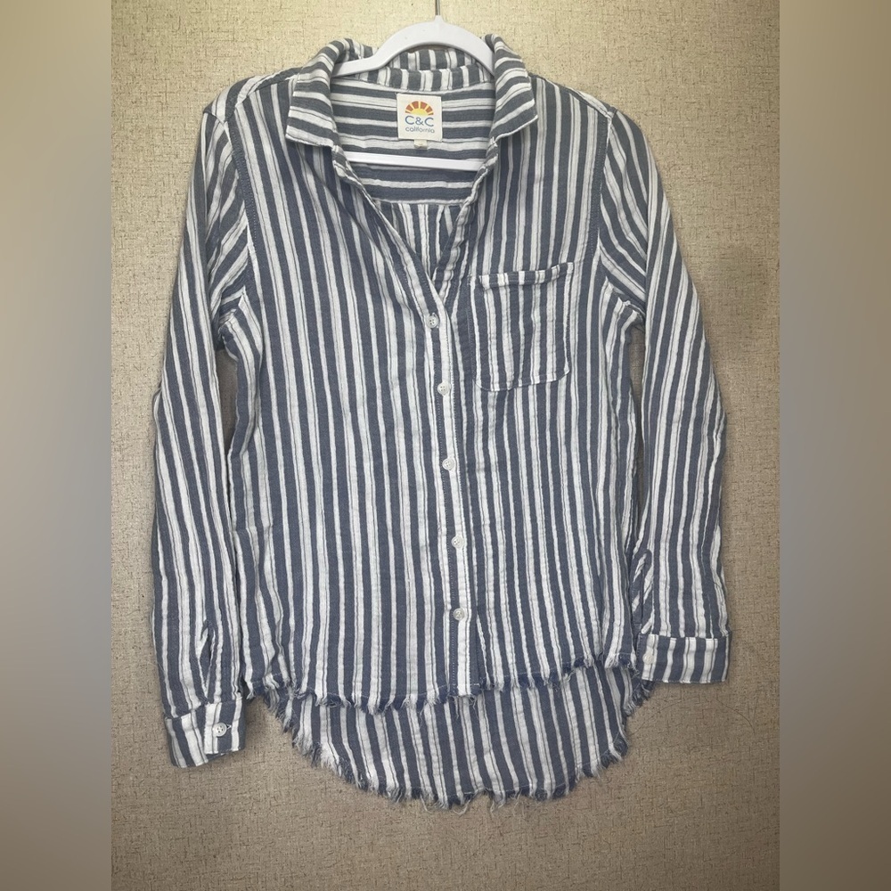 C&C California Navy and White Striped Shirt